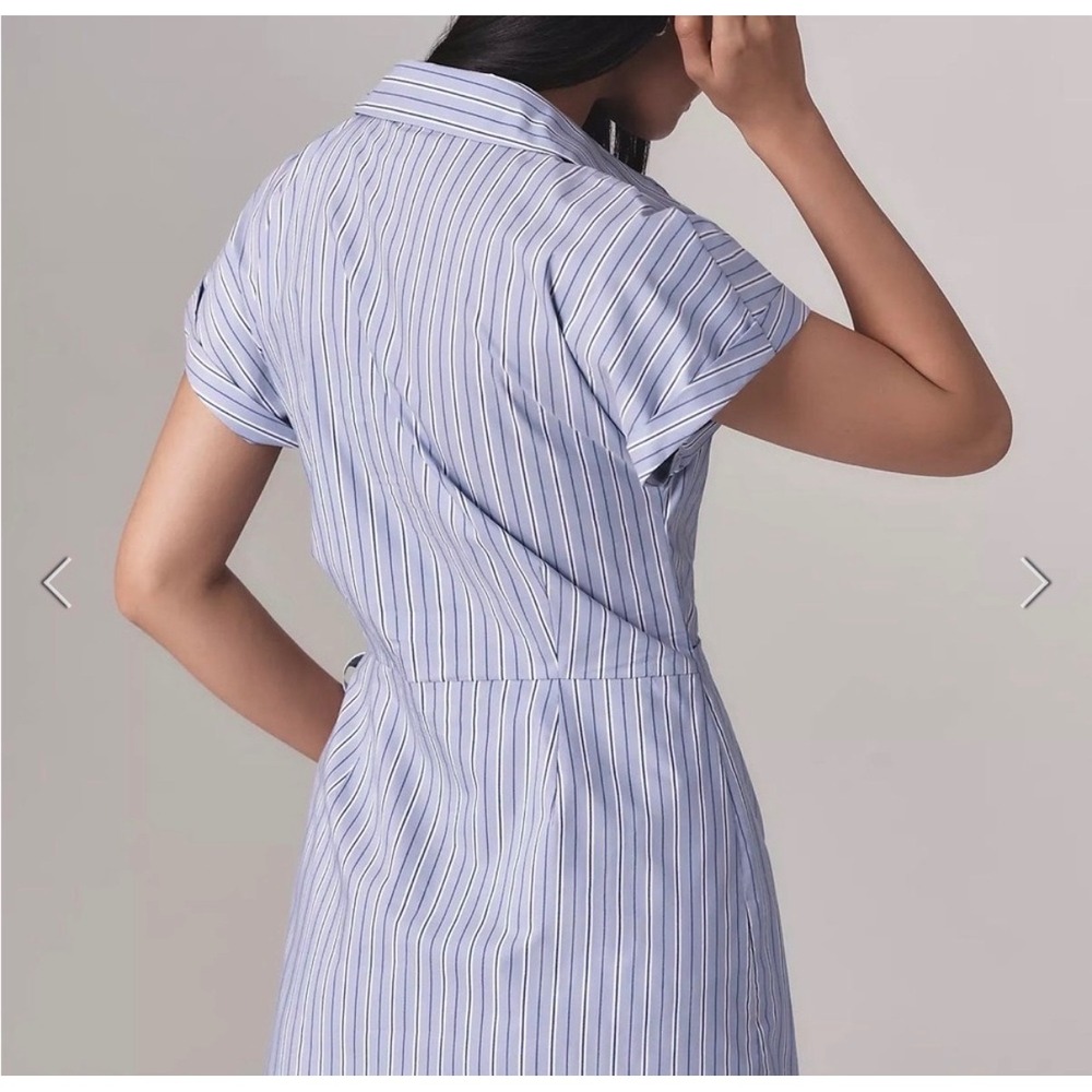 Maeve Anthropologie Button Front Wrap Mini Shirt Pinstripe Dress Preppy S - Picture 5 of 9